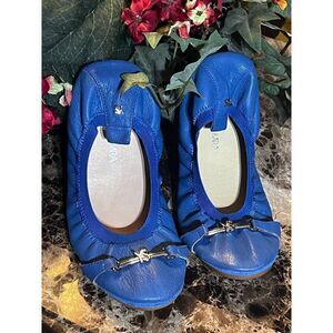 Yosi Samra Blue Leather Foldable Flats Size 6 NWOT